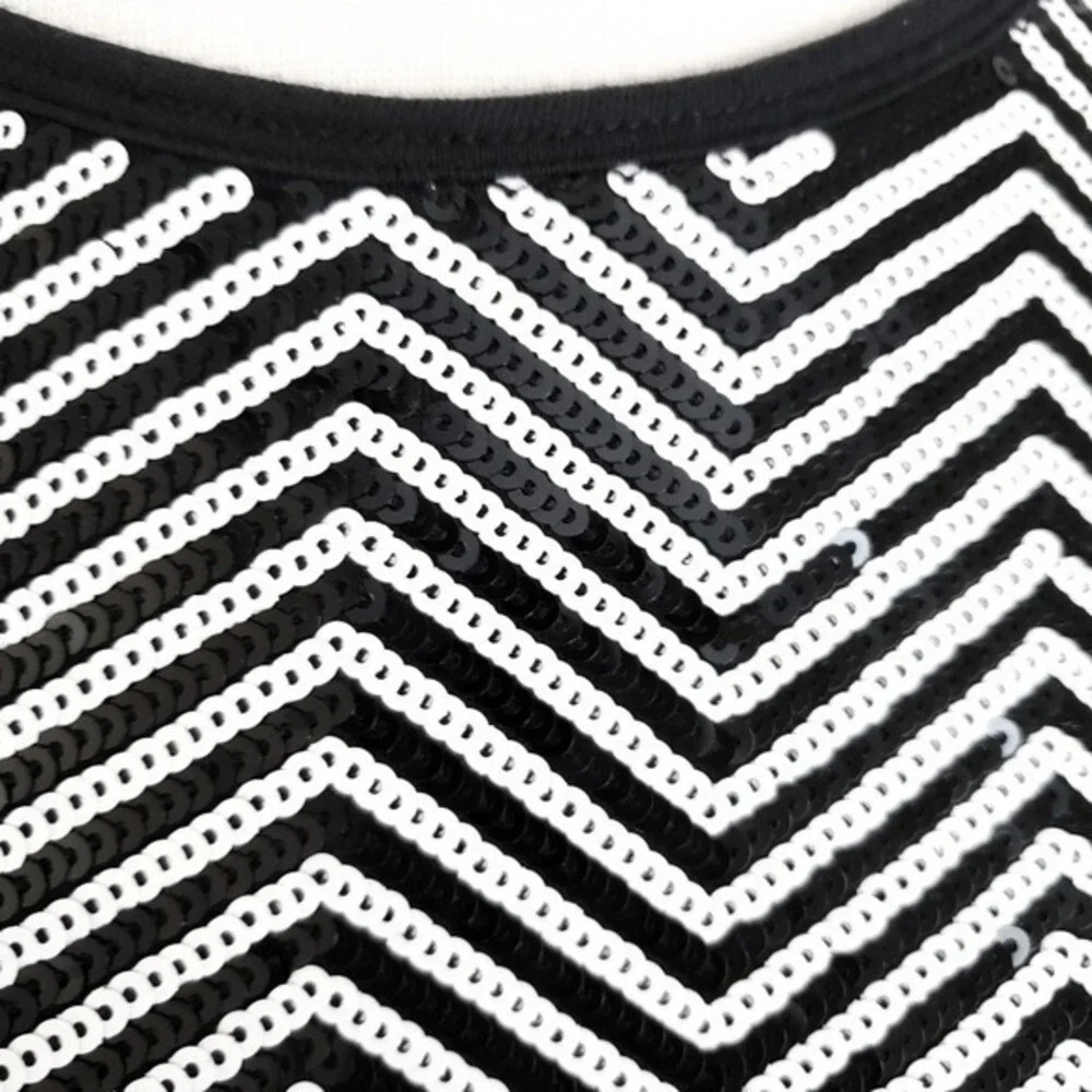 Michael‎ Kors Black & White Sequin Chevron Long-Sleeve Top- Small, S